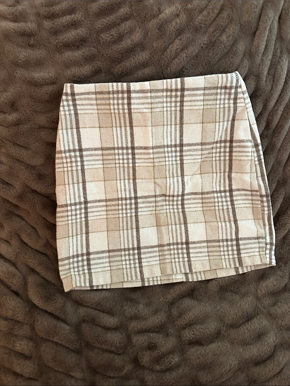 SHEIN Cream and Brown Plaid Mini Skirt